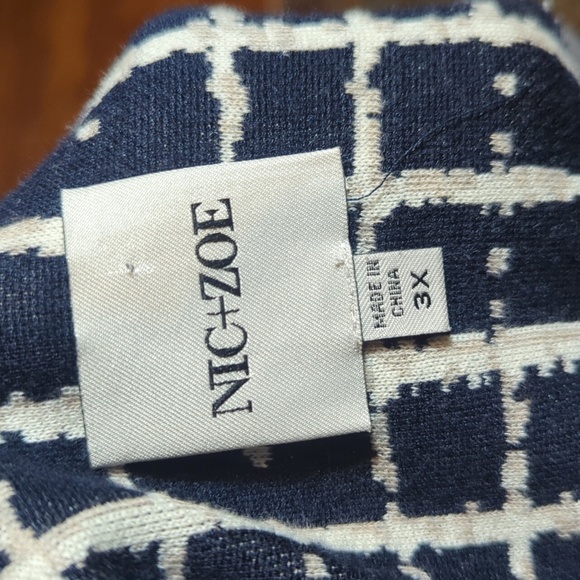 Nic+Zoe Painted Plaid Boyfriend Oversized Blazer Navy/White Knit Plus Size Sz 3x - Picture 9 of 12